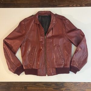 Vintage Red Brown Leather Bomber Jacket